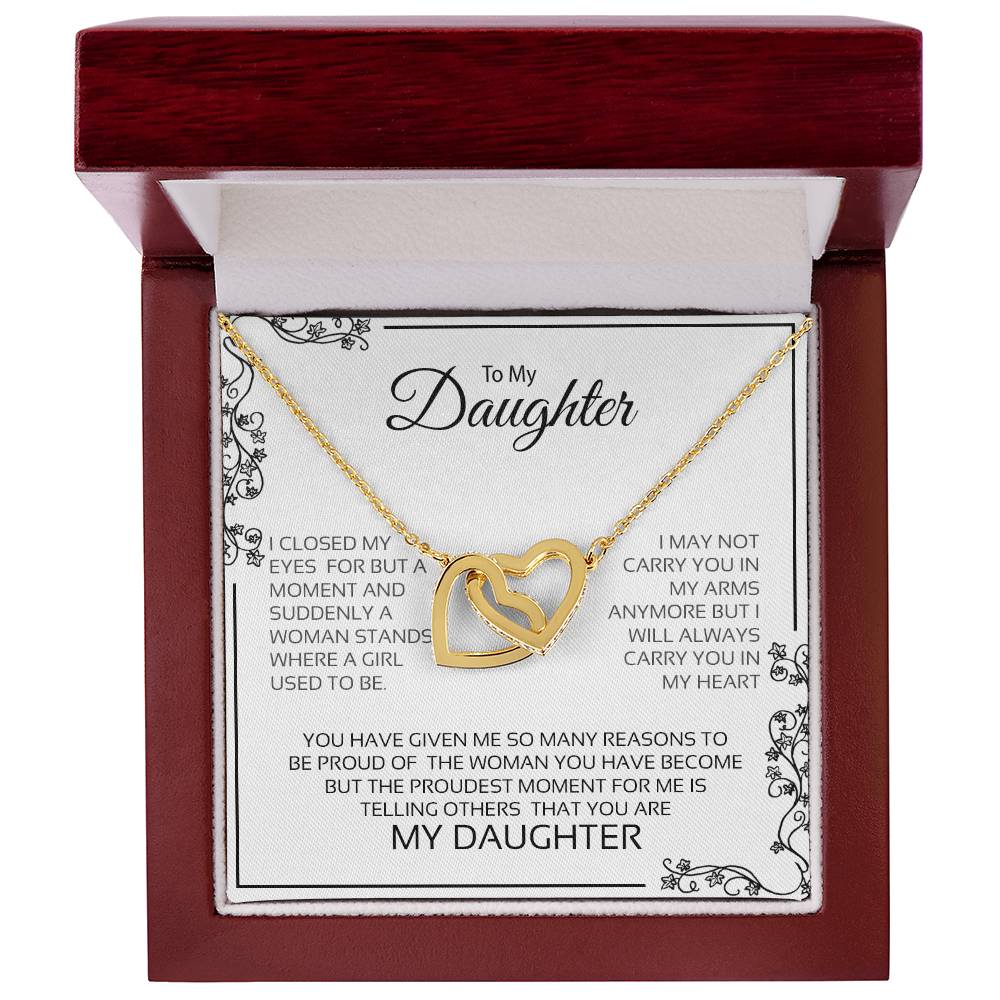 To My Daughter | I Will Always Carry You In My Heart - Interlocking Hearts necklace