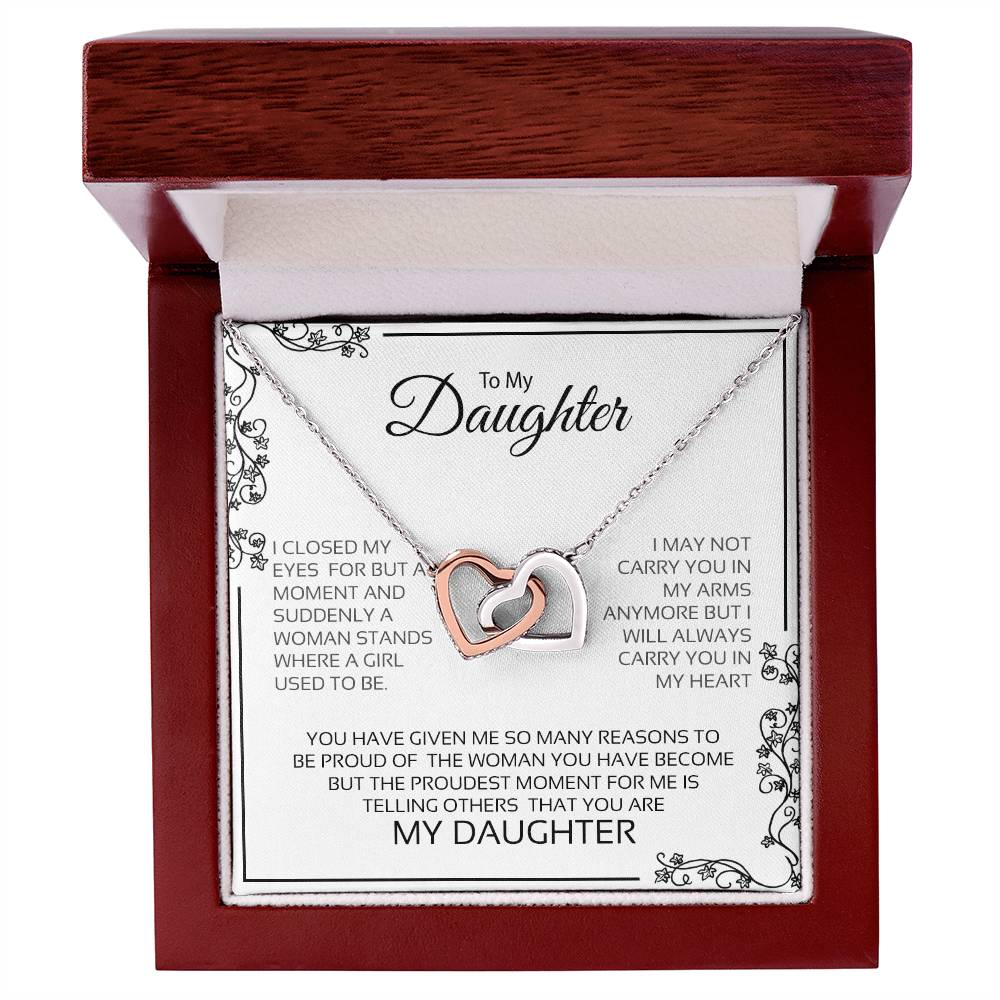 To My Daughter | I Will Always Carry You In My Heart - Interlocking Hearts necklace